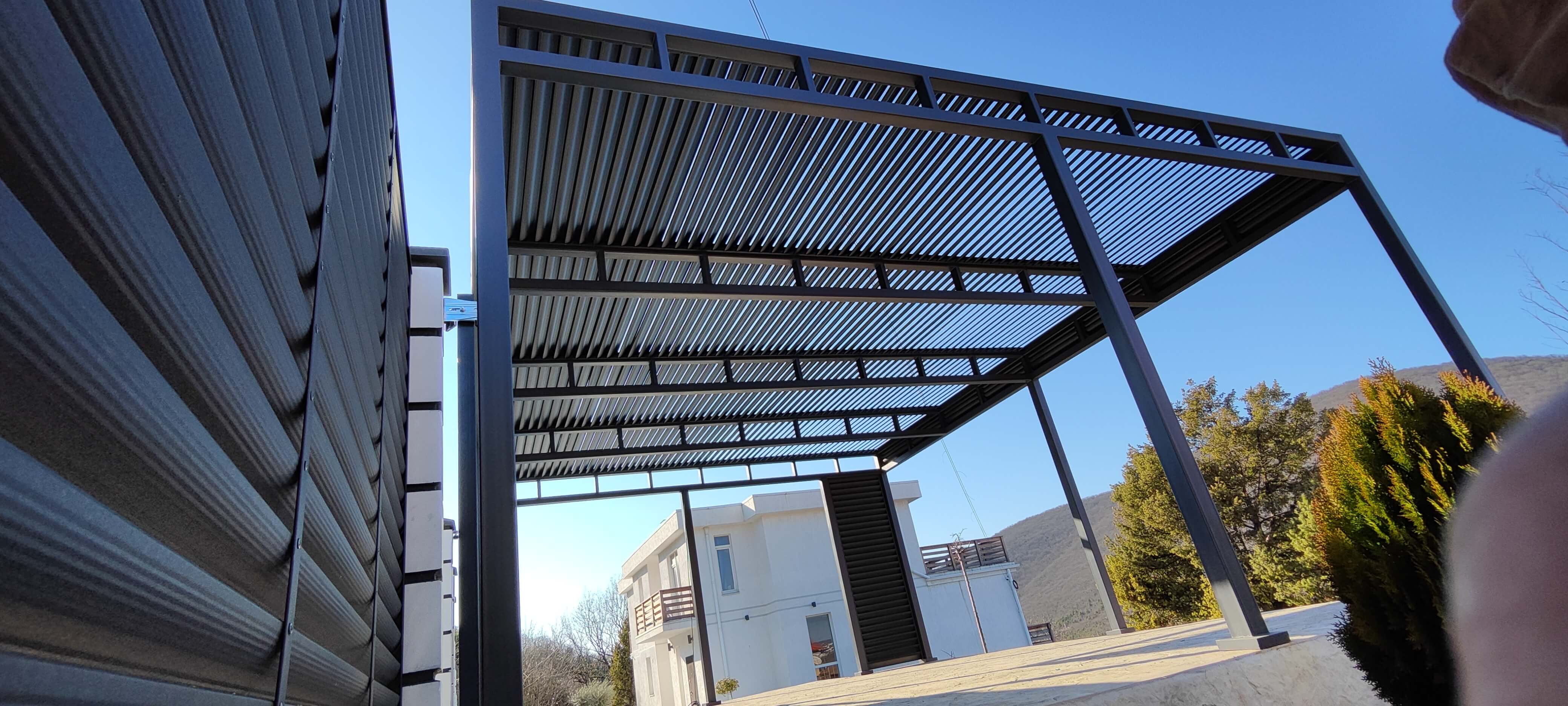 забор-жалюзи + пергола из ламелей ral7024/7024 Серый Графит двусторонний фото16 в Рязани